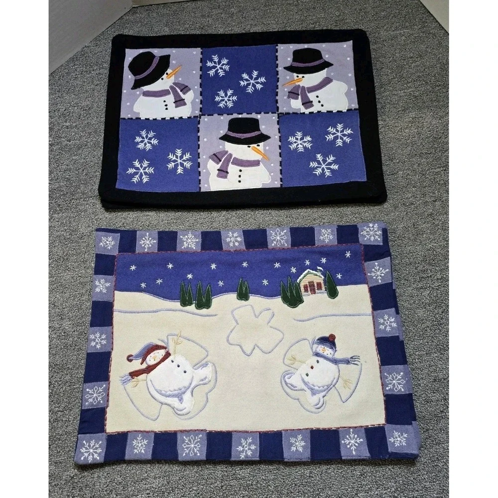 Make The Season Bright Fabric Wool/Cotton Snowman Placemats Set Of 4